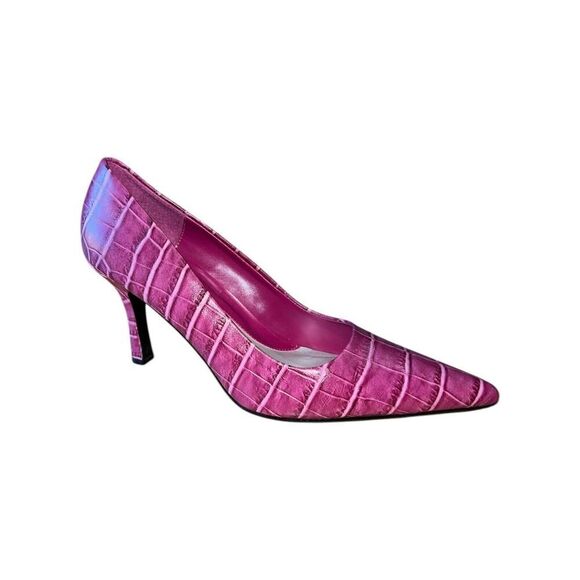Amanda Smith Fuchsia Pointed Toe Crocodile Pattern Leather Pumps Women's Sz 10M - Picture 1 of 12